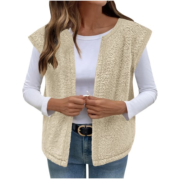 FAIWAD Women's Fall Winter Fleece Vest Sleeveless Sherpa Oversized Casual Outerwear Open Front Fuzzy Gilet Coat