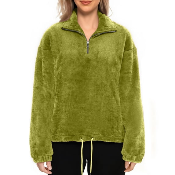 FAIWAD Women's Flannel Sweatshirt Quarter Zip Fleece Pullover with Drawstring Fuzzy Winter Warm Tops