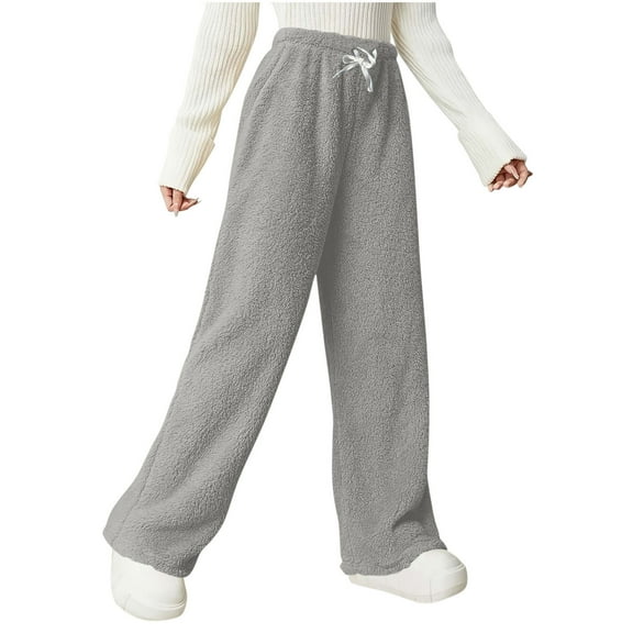 FAIWAD Women's Fleece Lined Sweatpants Drawstring High Waisted Wide Leg Joggers Thermal Winter Warm Trousers with Pockets