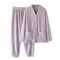 thumbnail image 1 of FAIWAD Women's Fleece Pajama Sets with Pockets Long Sleeve Button Cardigan with Pants Winter Warm 2 Piece Loungewear, 1 of 4