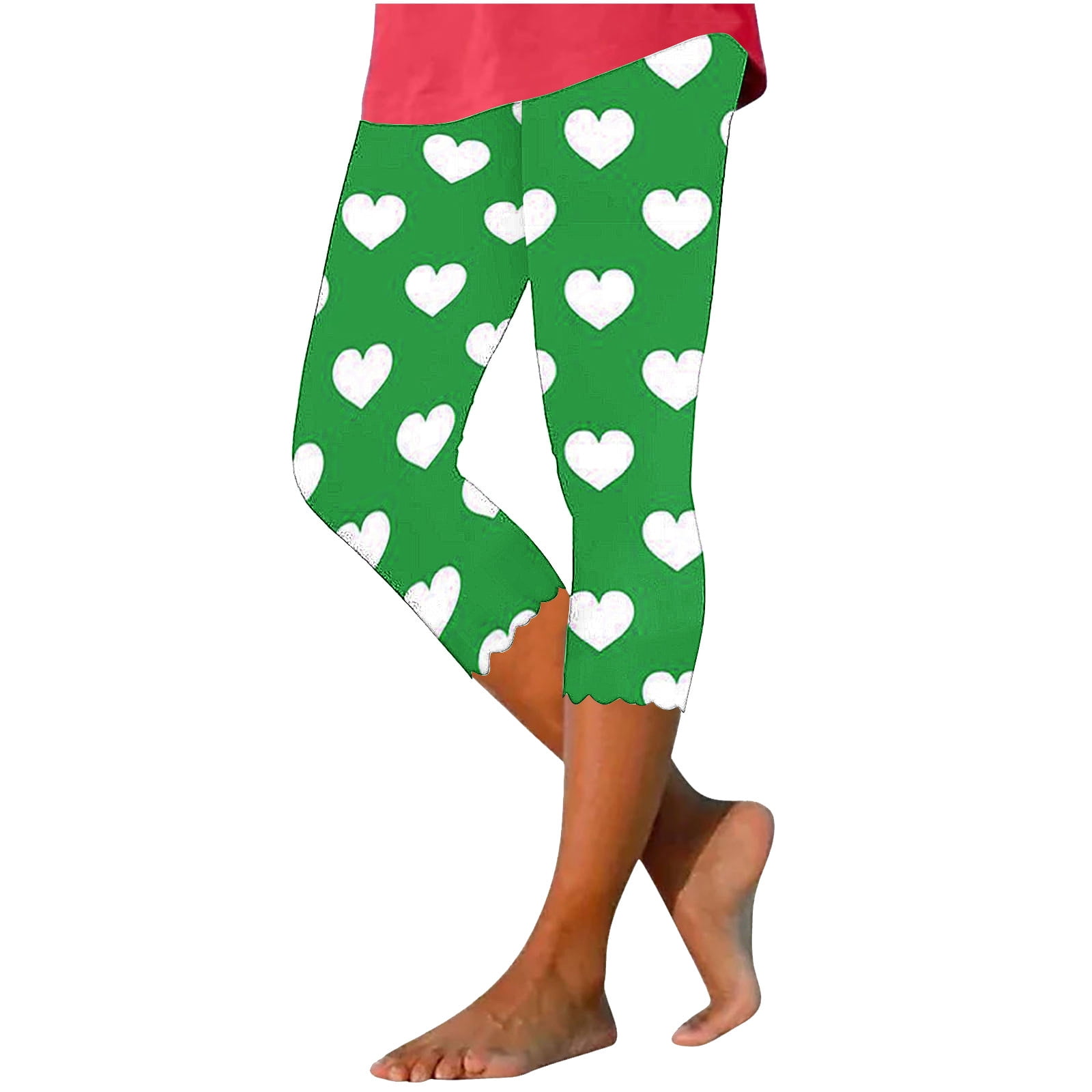FAIWAD Women's Heart Print Capri Leggings High Waisted Tight Pants ...