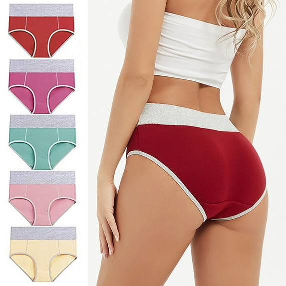 FAIWAD 5Pcs Women's High Waist Panties Cotton Crotch Hipster Breathable Stretchy Underwear