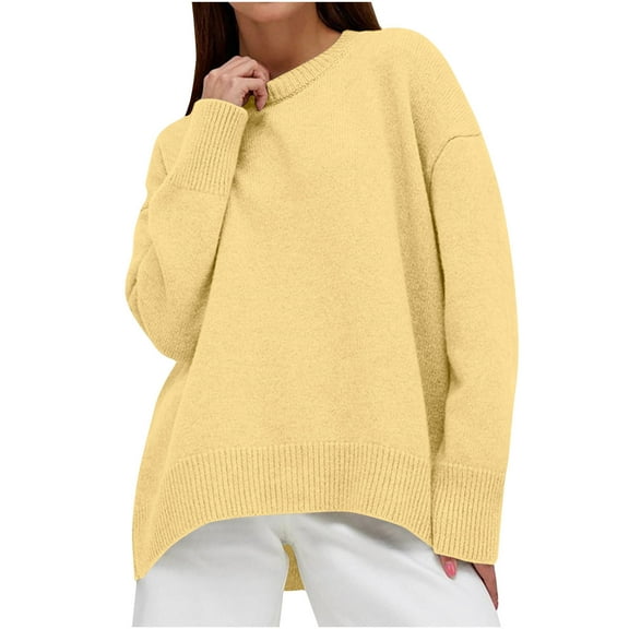 FAIWAD Women's Knit Ribbed Sweater Round Neck Drop Shoulder Casual Loose Pullover Sweater