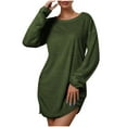 thumbnail image 1 of FAIWAD Women's Long Sleeve Fleece T Shirt Dress Round Neck Simple Loose Dresses Fall Winter Sweater Dress (Small, Army Green), 1 of 6