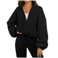 thumbnail image 1 of FAIWAD Women's Long Sleeve Stand Collar Fleece Crop Outcoat Adjustable Drawstring Zip Short Jacket, 1 of 5