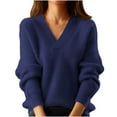 thumbnail image 1 of FAIWAD Women's Long Sleeve Sweaters V Neck Drop Shoulder Knit Sweater Solid Color Casual Loose Pullover Sweater, 1 of 4