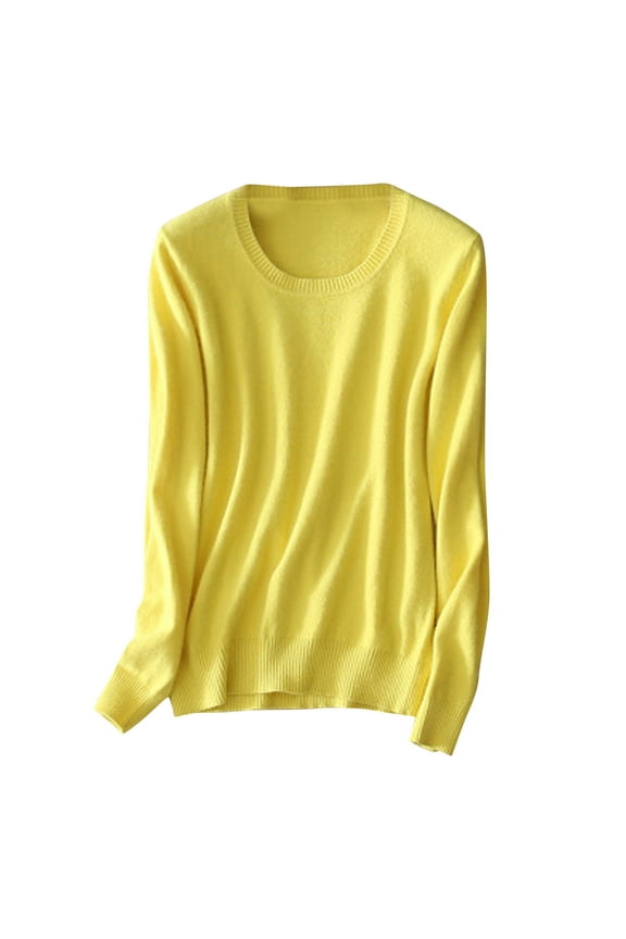 Winter Tops for Women Crewneck Long Sleeve Knitted Cotton Pullover Tops Basic Lightweight Soft Warm Jumper