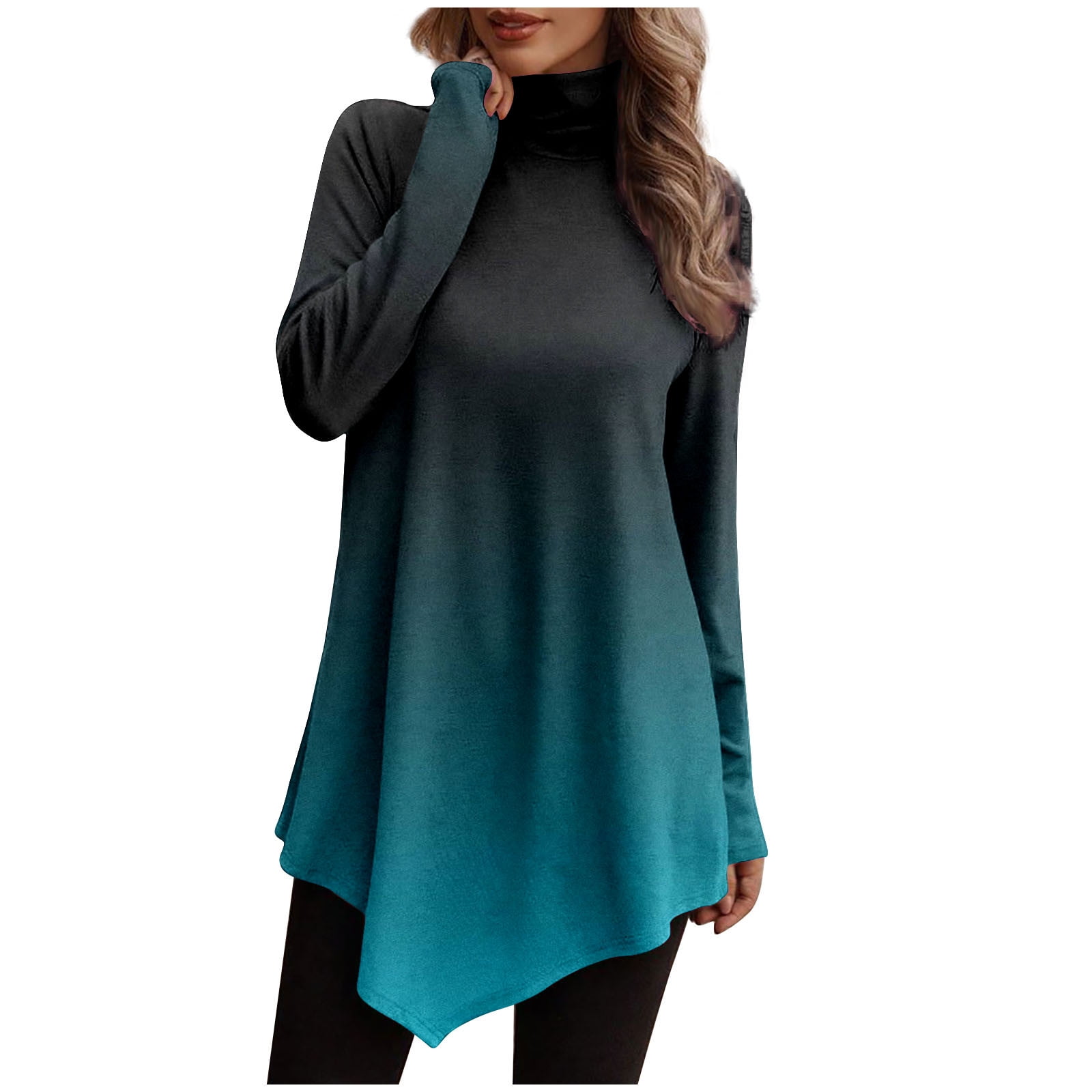 FAIWAD Women's Long Sleeve Turtleneck Tunic Tops Trendy Spring Print ...