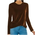thumbnail image 1 of FAIWAD Women's Long Sleeve Velvet Tops Round Neck Vintage Casual Solid Color Basic Velour Pullover Tops, 1 of 6