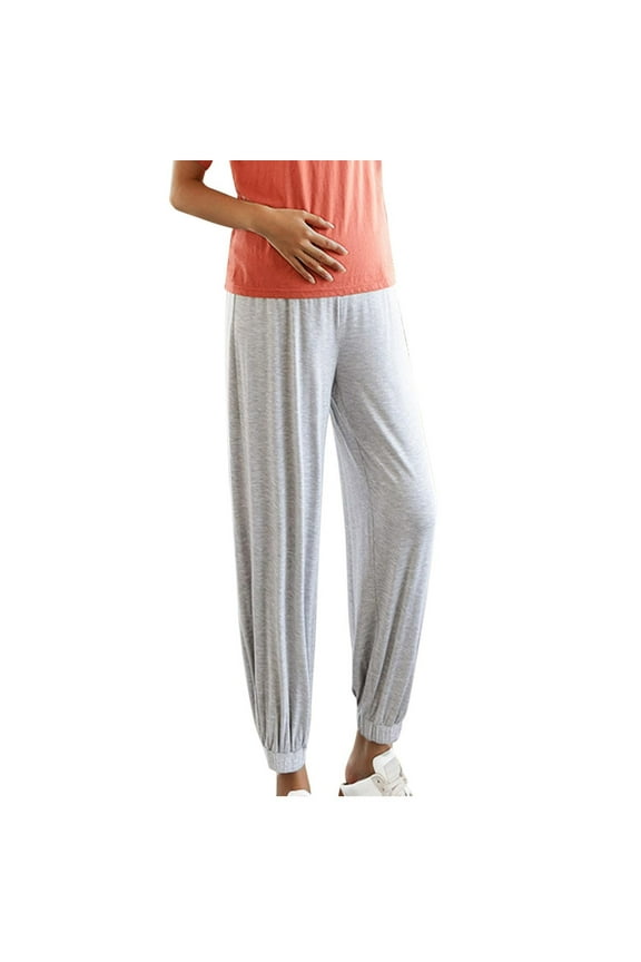 Women's Maternity Cinch Bottom Pants Lounge Workout Joggers Over the Belly Comfy Breathable Thin Trousers