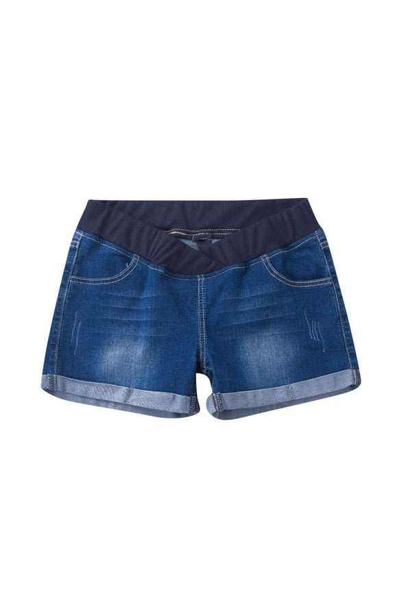 Women's Maternity Summer Jean Shorts Loose Stretch Roll Hem Denim Shorts Trendy Pregnancy Clothes