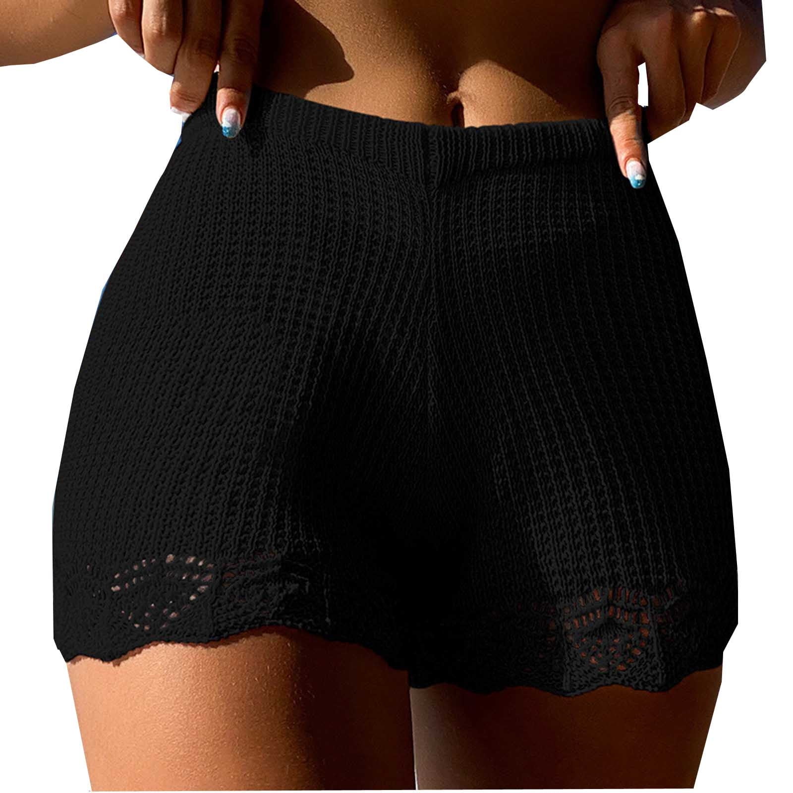 FAIWAD Women's Mesh Beach Shorts Summer Elastic Waist Crochet Shorts