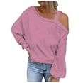 thumbnail image 1 of FAIWAD Women's Off The Shoulder Strap Asymmetrical Tops Long Sleeve Solid Color Trendy Pullover Tops, 1 of 5