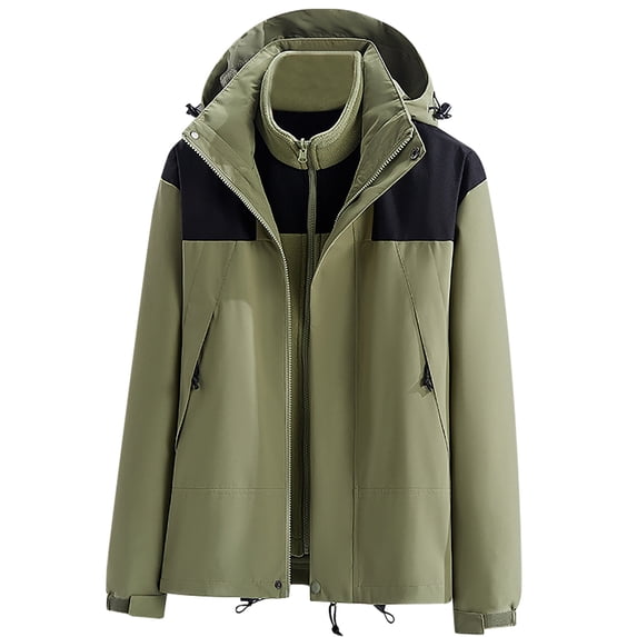 FAIWAD Women's Outdoor Jacket 3 in 1 Waterproof Windproof Winter Hooded Fleece Windbreaker Hiking Snow Coat (X-Large, Green)