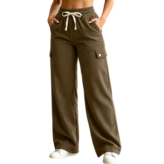 FAIWAD Women's Plus Size Corduroy Pants High Waisted Straight Leg Athletic Cargo Pant with Pockets