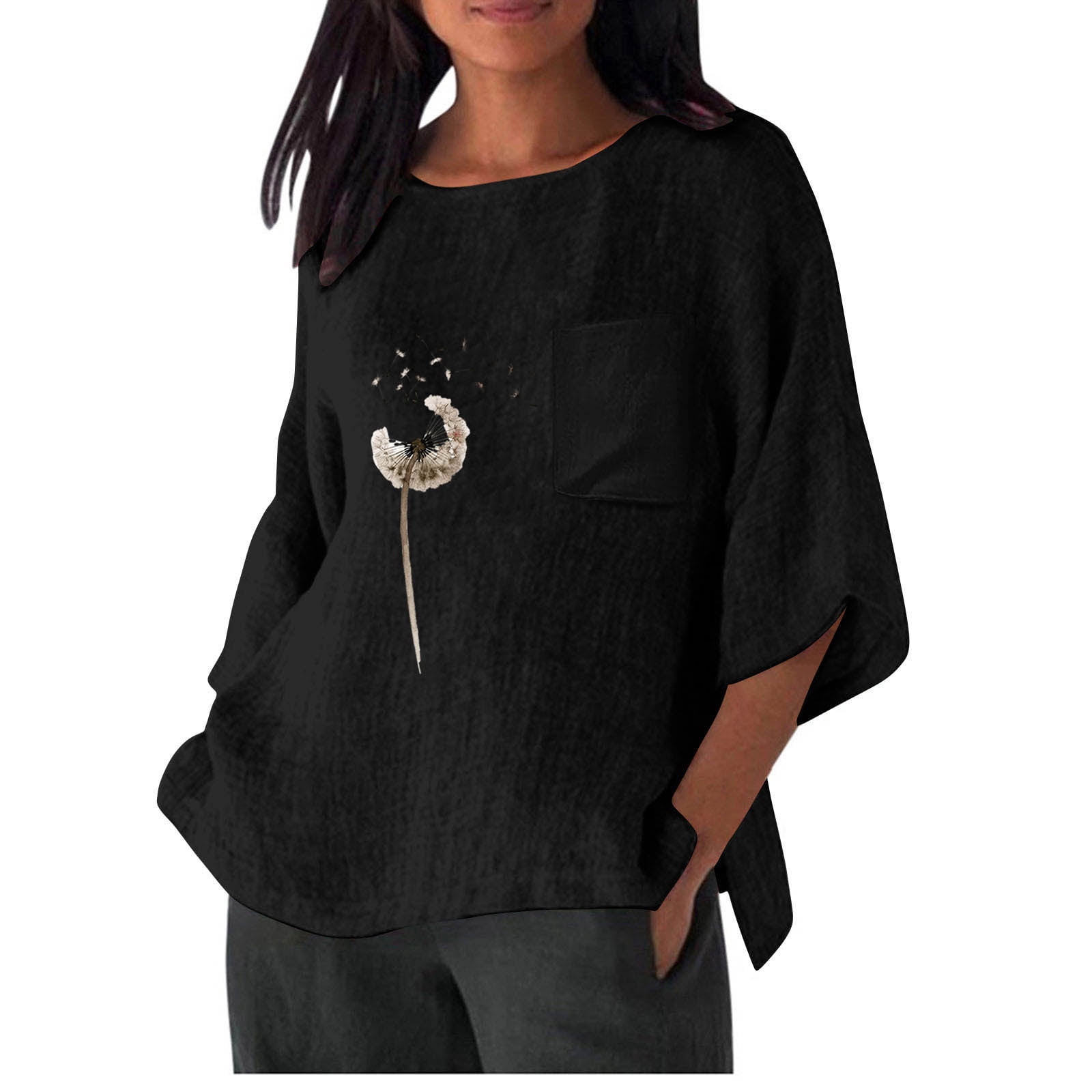Plus Size Yellow Half Sleeve Cotton Linen Summer Top main image 0