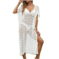 thumbnail image 1 of FAIWAD Women's Plus Size Hollow Out Dress Short Sleeve V Neck Side Split Cover Up Dress Loose Beach Dres, 1 of 4
