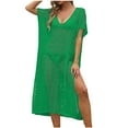 thumbnail image 1 of FAIWAD Women's Plus Size Hollow Out Dress Short Sleeve V Neck Side Split Cover Up Dress Loose Beach Dres, 1 of 4