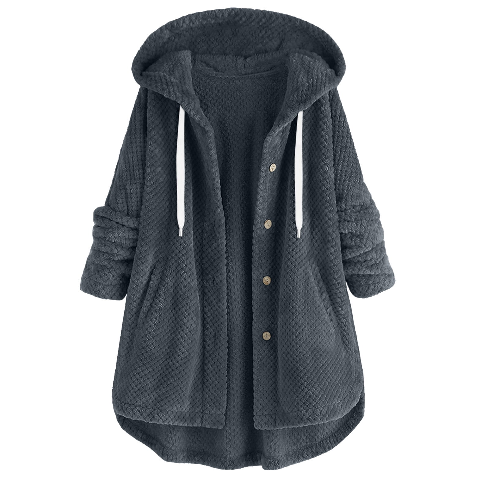 Women's Plus Size Hooded Shirt Blue Cotton Blend main image 1