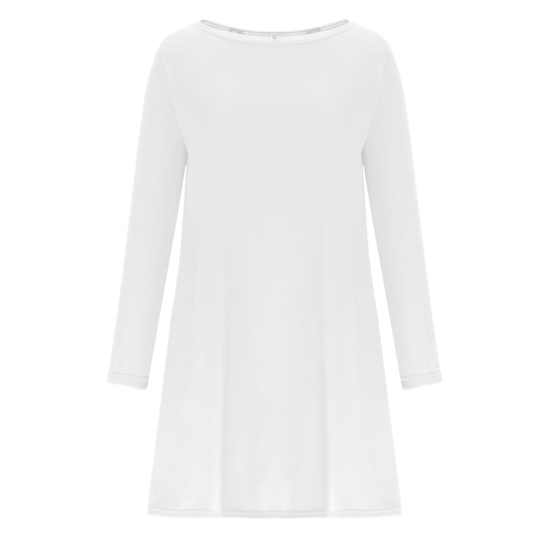Faiwad Women's Plus Size Plain Simple Dress Long Sleeve Round Neck Solid Color Flowy T-Shirt Dress (XX-Large, White) Faiwad Women's Plus Size Plain Simple Dress Long Sleeve Round Neck Solid Color Flowy T-Shirt Dress (XX-Large, White)
