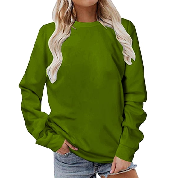 FAIWAD Women's Plus Size Sweatshirts Long Sleeve Round Neck Sweatshirts Solid Color Casual Pullover Top