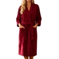 thumbnail image 1 of FAIWAD Women's Plush Bath Robe Fluffy Fleece Wrap Robe with Pockets 3/4 Sleeve Lounge Wear, 1 of 3