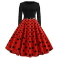 thumbnail image 1 of FAIWAD Women's Polka Dress Long Sleeve Knee-Length A-Line Dress Round Neck Cocktail Party Dress with Belt, 1 of 5