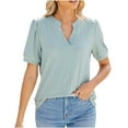 thumbnail image 1 of FAIWAD Women's Puff Sleeve Tops Summer V Neck Short Sleeve T-Shirts Casual Loose Ribbed Blouses, 1 of 9