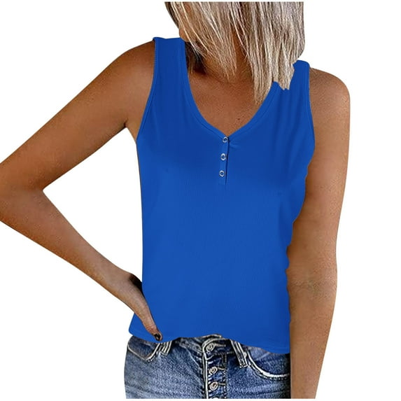 FAIWAD Women's Ribbed Kintted Tank Tops Summer Sleeveless Button Casual Vests Solid Color Basic Tunic Blouse