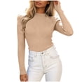 thumbnail image 1 of FAIWAD Women's Ribbed Knit Tops Long Sleeve Mock Neck Tee Shirt Slim Fitted Layering Blouse, 1 of 5
