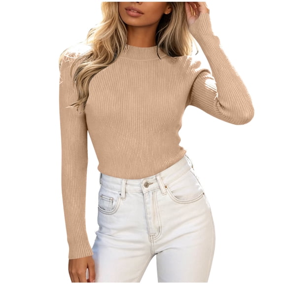 FAIWAD Women's Ribbed Knit Tops Long Sleeve Mock Neck Tee Shirt Slim Fitted Layering Blouse