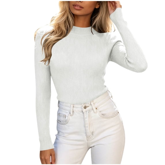 FAIWAD Women's Ribbed Knit Tops Long Sleeve Mock Neck Tee Shirt Slim Fitted Layering Blouse