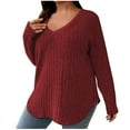 thumbnail image 1 of FAIWAD Women's Ribbed Knit Tunic Tops Long Sleeve V Neck Plus Size Blouse Lightweight Loose Pullover Tops, 1 of 7