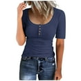 thumbnail image 1 of FAIWAD Women's Ribbed Knit Tunics Tops Short Sleeve Button Round Neck Shirts Slim Stretch Going Out T-Shirts, 1 of 4
