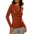 thumbnail image 1 of FAIWAD Women's Ribbed Knitted Tops Long Sleeve V Neck Button up Slim Fitted Casual Vacation Pullover, 1 of 8