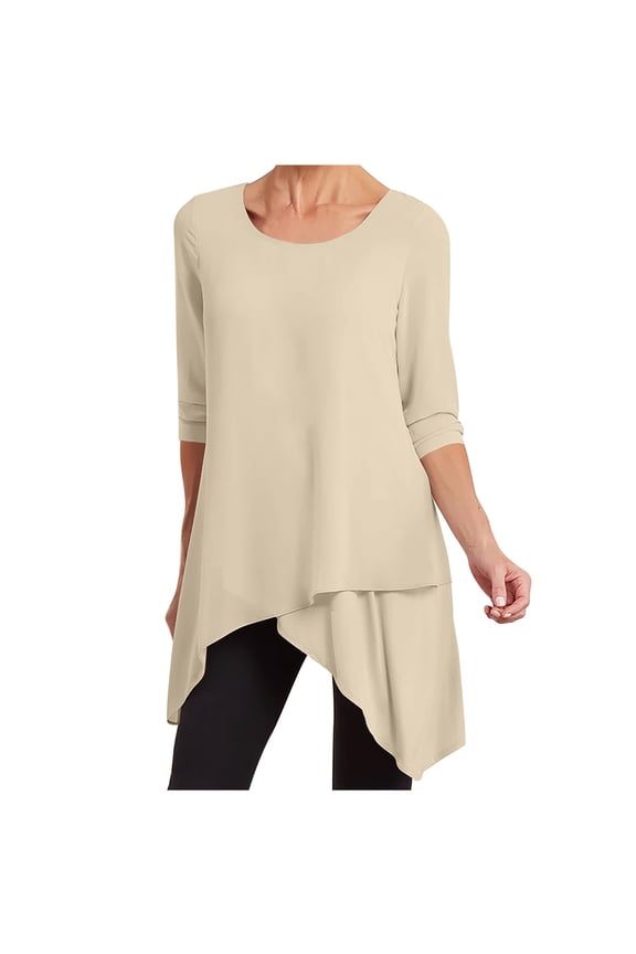 Women's Round Neck Tunic Tops Long Sleeve Asymmetrical A line Dress Long Flowy Pullover Tops