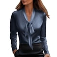 thumbnail image 1 of FAIWAD Women's Satin Blouse Long Sleeve Bow Tie V Neck Silk Shirts Business Casual Office Work Tops, 1 of 9
