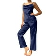 thumbnail image 1 of FAIWAD Women's Satin Pajama Set Sleeveless Strape Crop Tops and Long Pants Pajamas Loose Homewear Set, 1 of 5