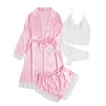 thumbnail image 1 of FAIWAD Women's Satin Pajamas Set 4pcs Lace Cami Shorts and Underwear Silk Sleepwear with Robe Soft Loungewear, 1 of 7
