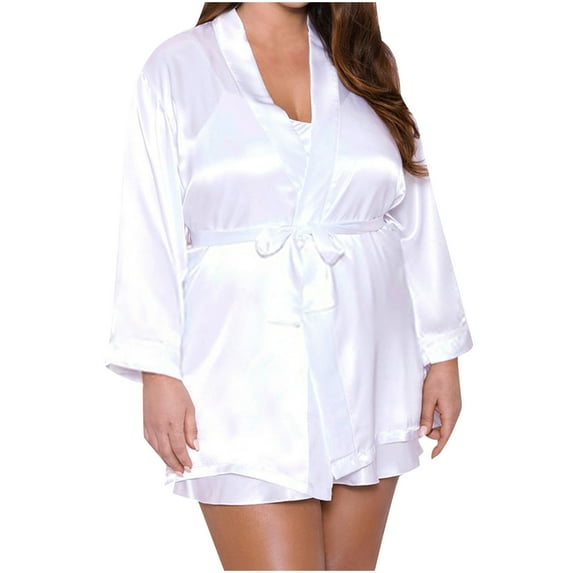FAIWAD Women's Satin Robes Long Sleeve V Neck Sleepwear Soft Comfort Lightweight Sleepwear with Belt