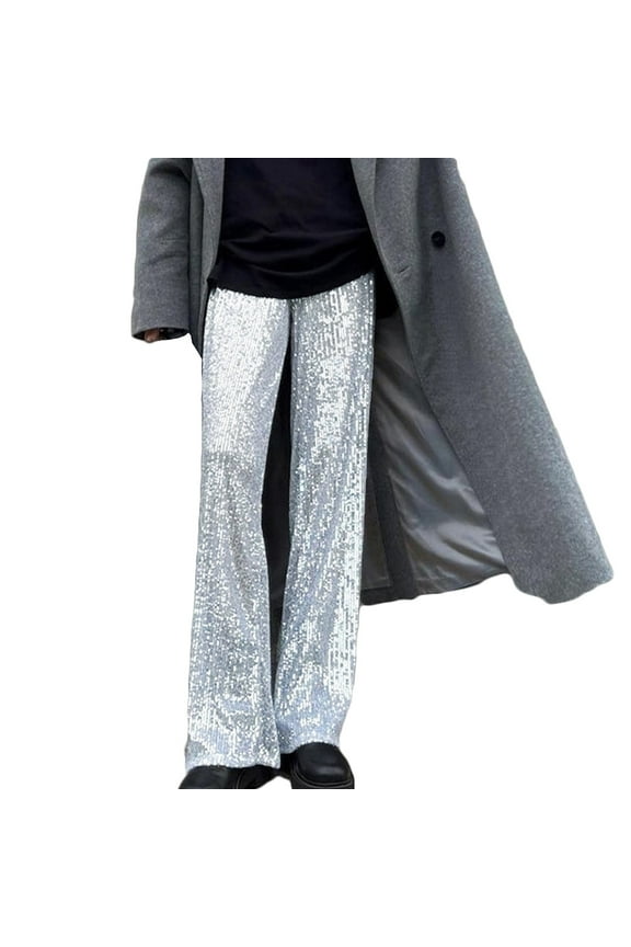 Women's Sequins Wide Leg Pants High Waist Trendy Casual Spring Summer Party Nightclub Trousers