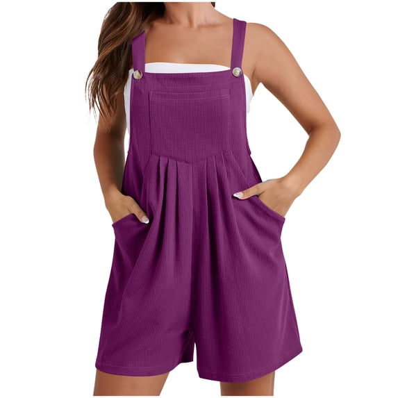 FAIWAD Women's Short Overalls Casual Loose Bib Jumpsuits Button Up Adjustable Straps Rompers with Pockets