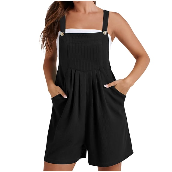 FAIWAD Women's Short Overalls Casual Loose Bib Jumpsuits Button Up Adjustable Straps Rompers with Pockets