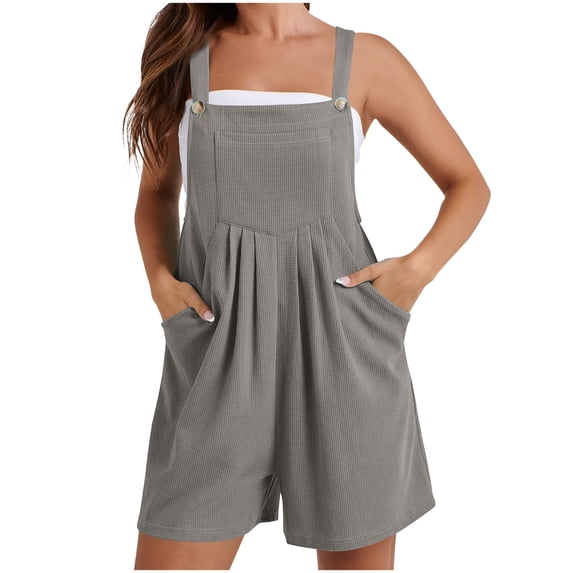 FAIWAD Women's Short Overalls Casual Loose Bib Jumpsuits Button Up Adjustable Straps Rompers with Pockets