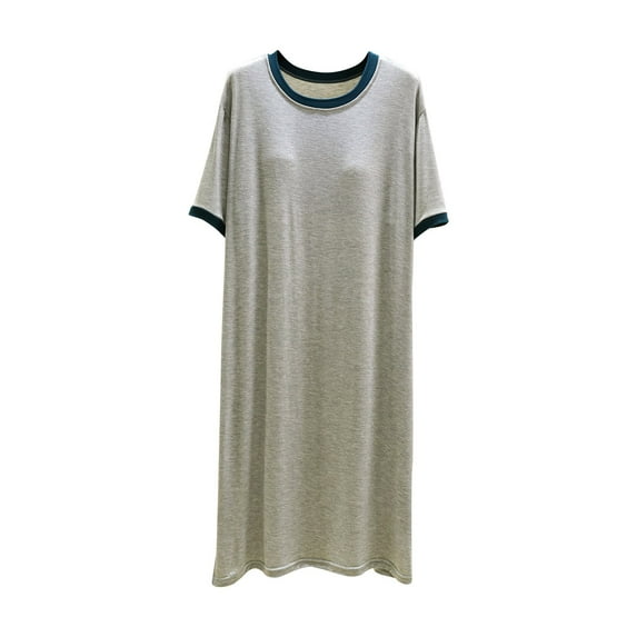 FAIWAD Women's Short Sleeve Maxi Dress Round Neck Color Block Loose Dress Casual Full Length Nightshirt