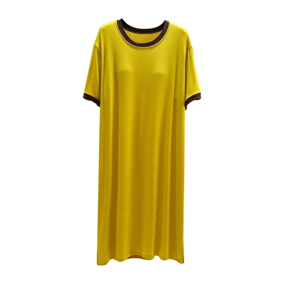 FAIWAD Women's Short Sleeve Maxi Dress Round Neck Color Block Loose Dress Casual Full Length Nightshirt