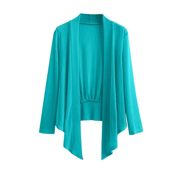 FAIWAD Women's Shrugs Long Sleeve Open Front Cardigan Solid Color Lightweight Sheer Coat