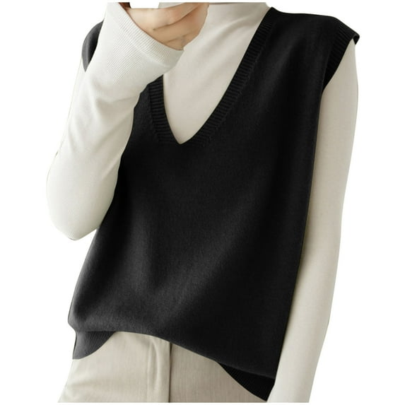 FAIWAD Women's Sleeveless V Neck Sweater Vest Solid Color Loose Pullover Knitwear Tank Tops