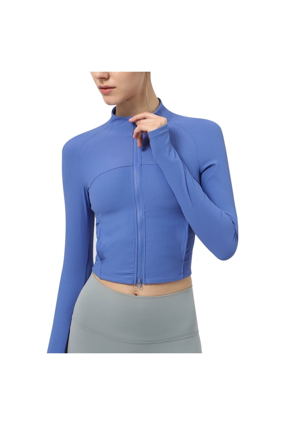 Women's Sports Jacket Full Zip Workout Jacket Slim Long Sleeve Yoga Track Jacket with Thumb Holes