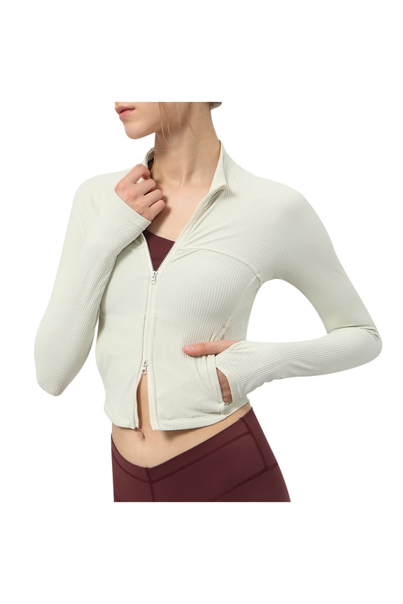 Women's Sports Jacket Full Zip Workout Jacket Slim Long Sleeve Yoga Track Jacket with Thumb Holes